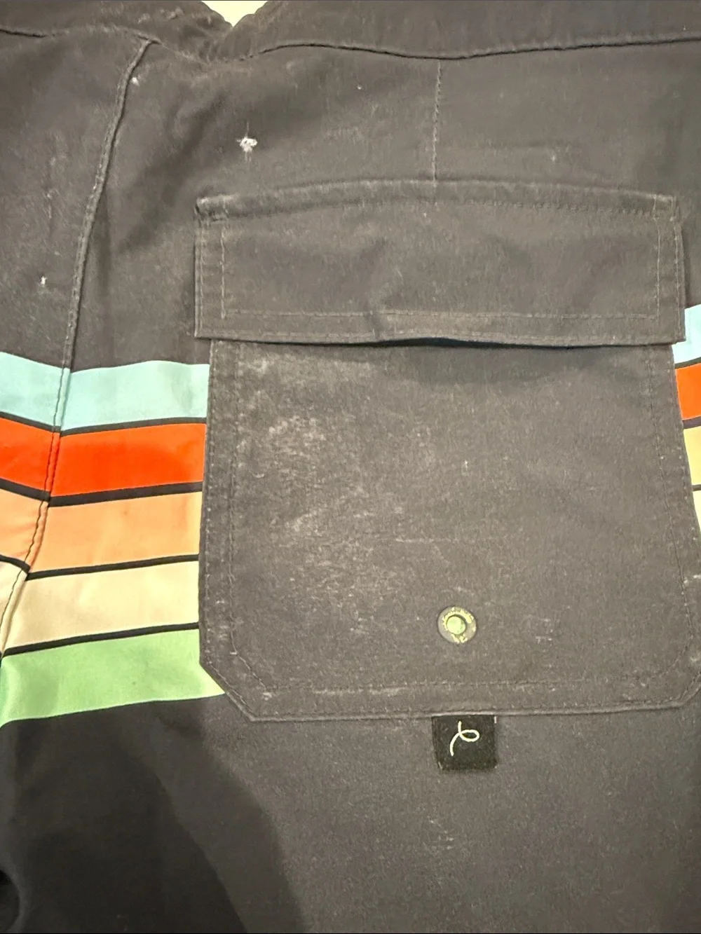 Boy’s Navy Swim Trunks with Multicolor Stripes
